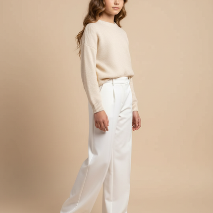 Pantalon Blanc Droit Ample Élégant Fille - Satin