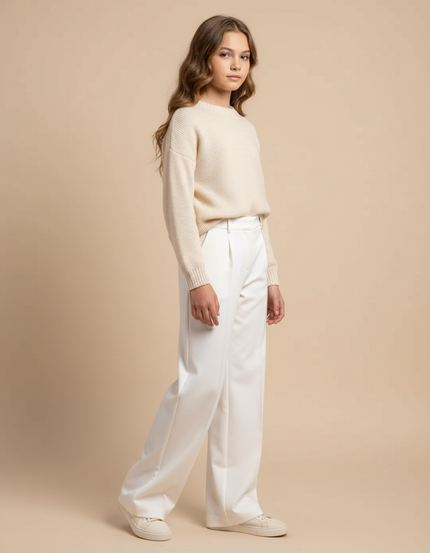 Pantalon Blanc Droit Ample Élégant Fille - Satin