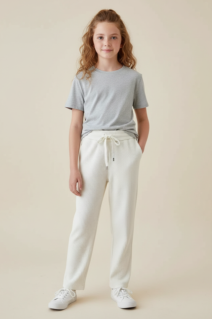 Pantalon Blanc Côtelé Droit Ample Confortable Enfant - Maille