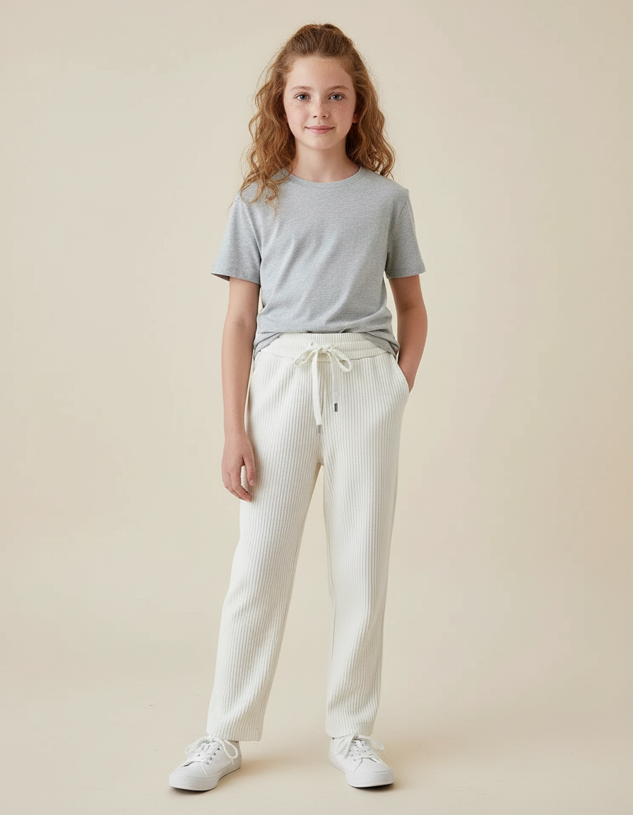Pantalon Blanc Côtelé Droit Ample Confortable Enfant - Maille