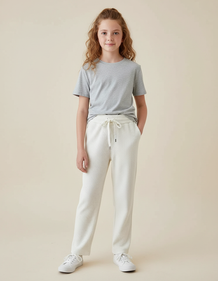 Pantalon Blanc Côtelé Droit Ample Confortable Enfant - Maille