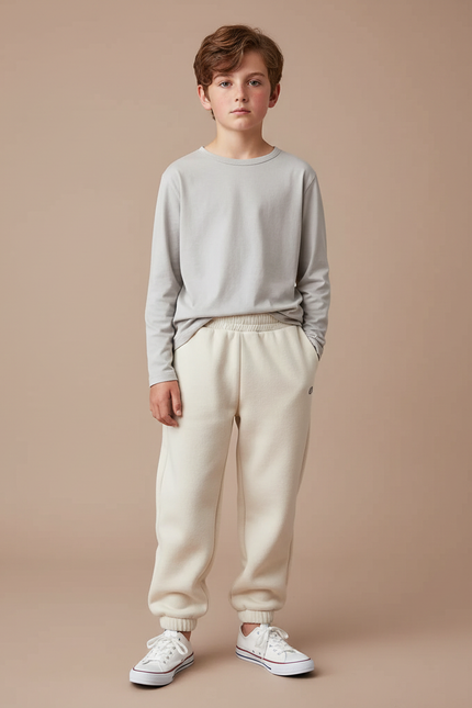 Pantalon Blanc Molletonné Décontracté Confortable Enfant