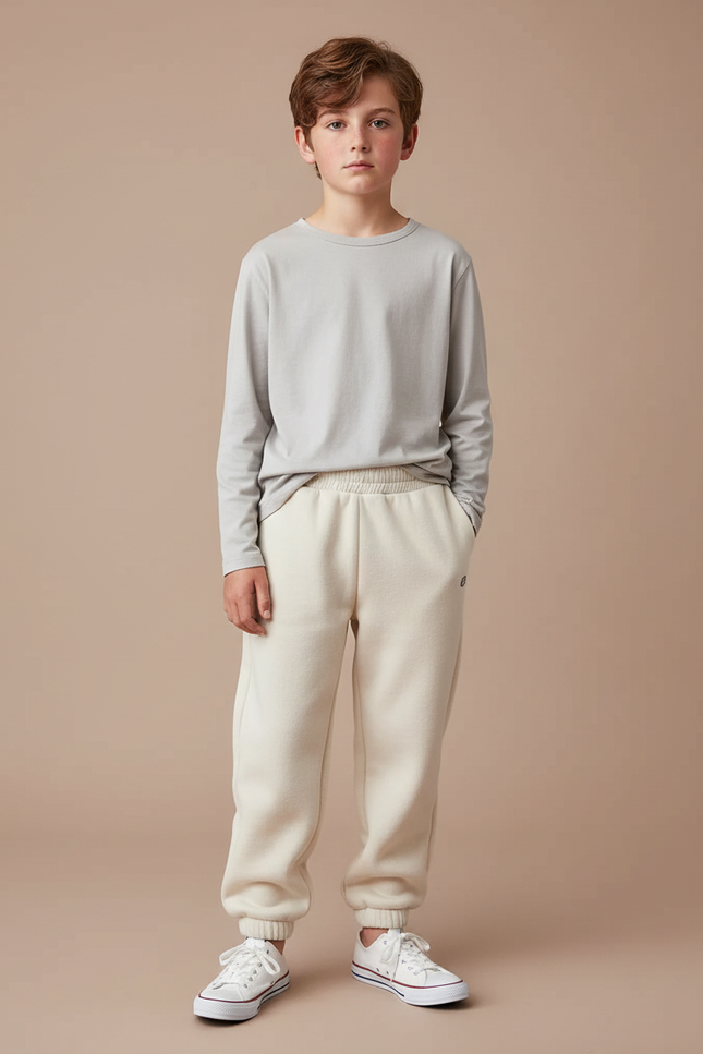 Pantalon Blanc Molletonné Décontracté Confortable Enfant