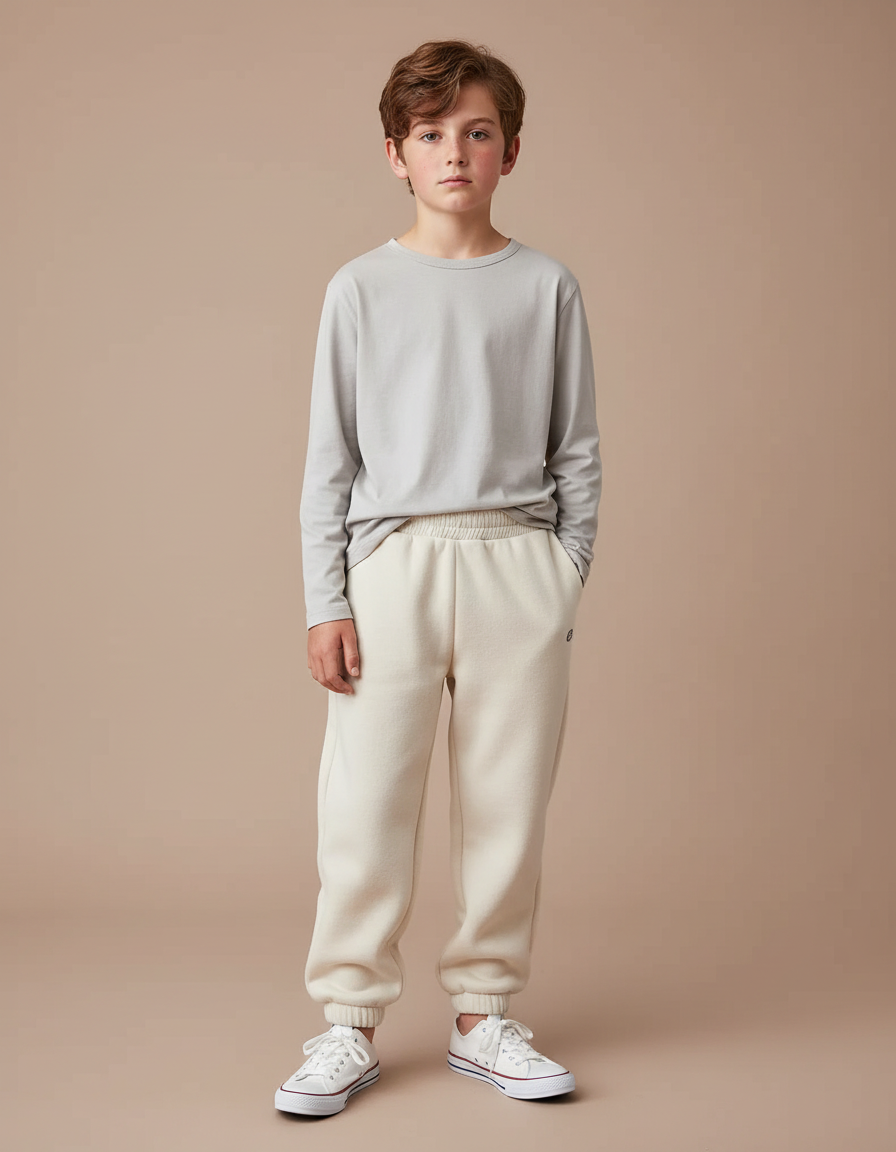 Pantalon Blanc Molletonné Décontracté Confortable Enfant