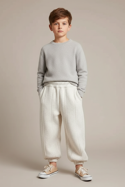 Pantalon Blanc Molletonné Ample Décontracté Hiver