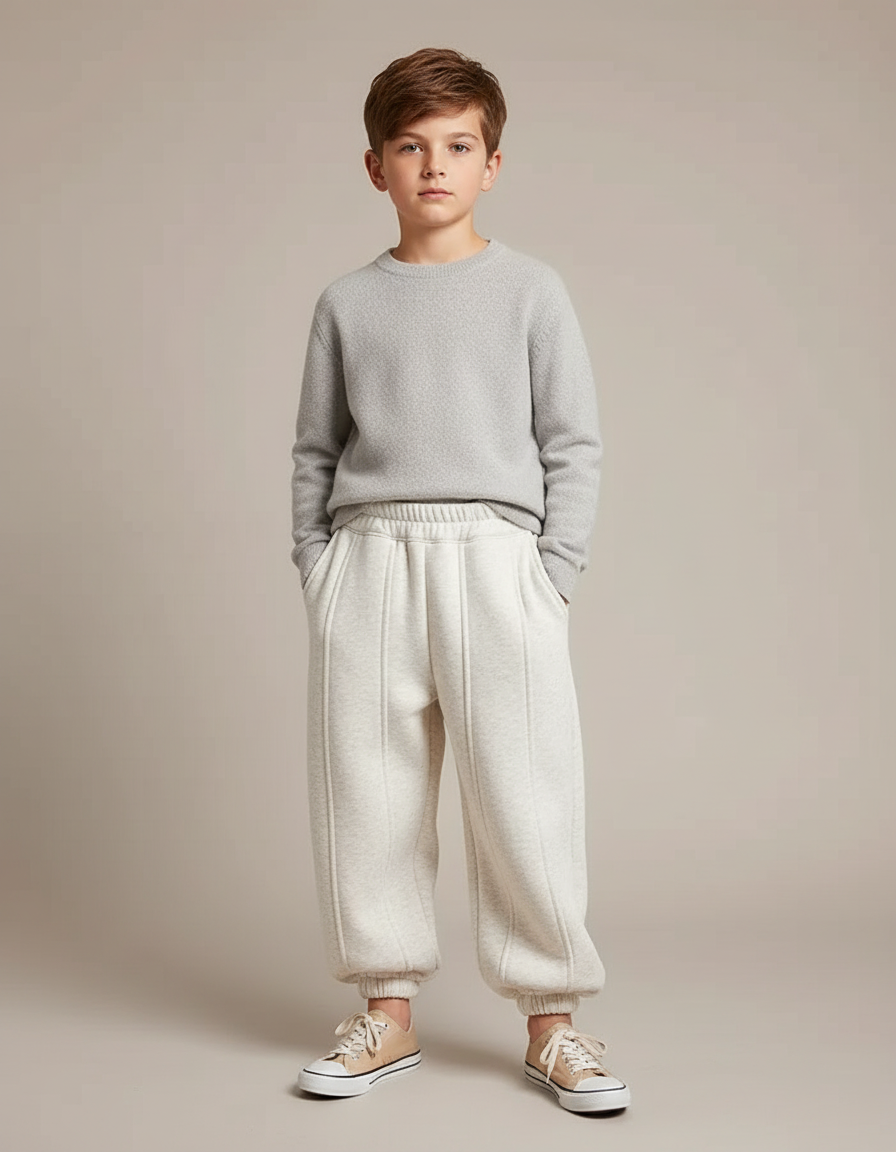 Pantalon Blanc Molletonné Ample Décontracté Hiver