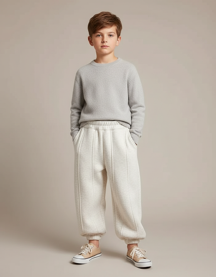 Pantalon Blanc Molletonné Ample Décontracté Hiver