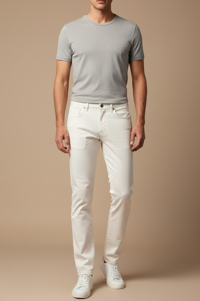 Pantalon Blanc Coton Slim Fit Décontracté Homme