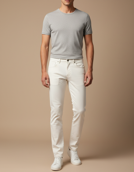 Pantalon Blanc Coton Slim Fit Décontracté Homme