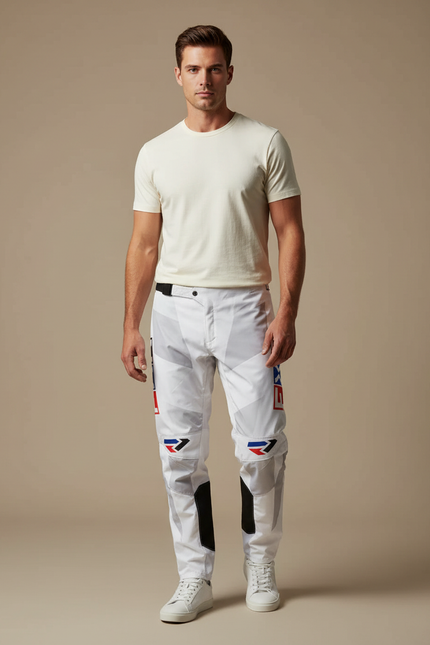 Pantalon Blanc Motocross Racing Sportif Ajusté - Polyester