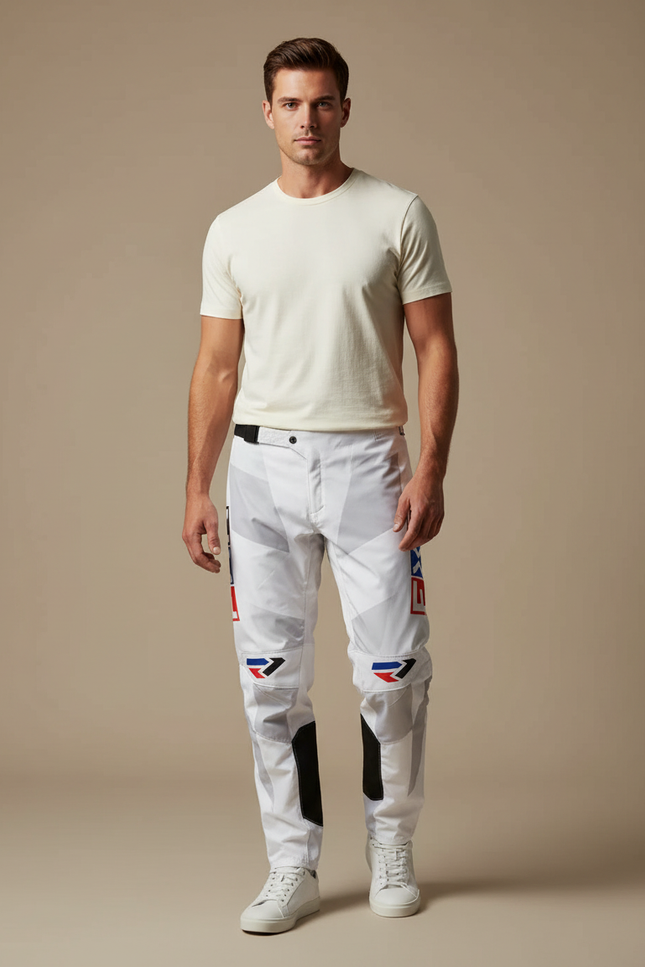Pantalon Blanc Motocross Racing Sportif Ajusté - Polyester