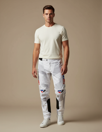 Pantalon Blanc Motocross Racing Sportif Ajusté - Polyester