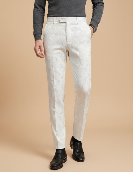 Pantalon Blanc Jacquard Homme Slim Élégant Formel - Polyester
