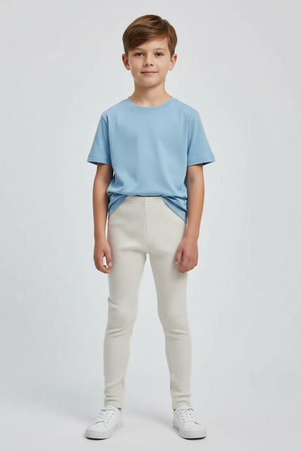 Pantalon Blanc Côtelé Slim Enfant Confortable - Beige Maille