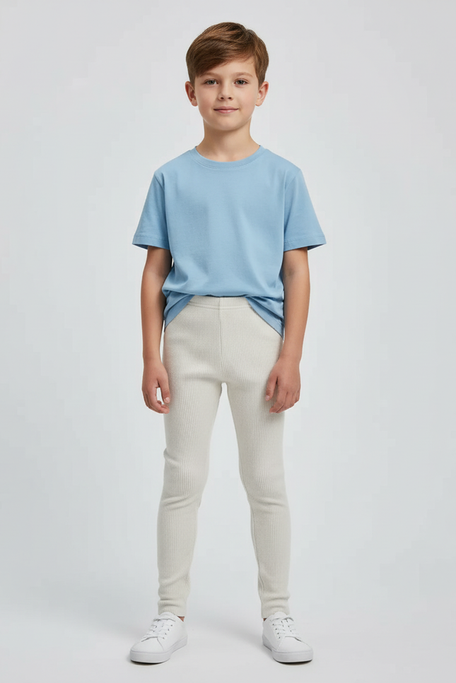 Pantalon Blanc Côtelé Slim Enfant Confortable - Beige Maille