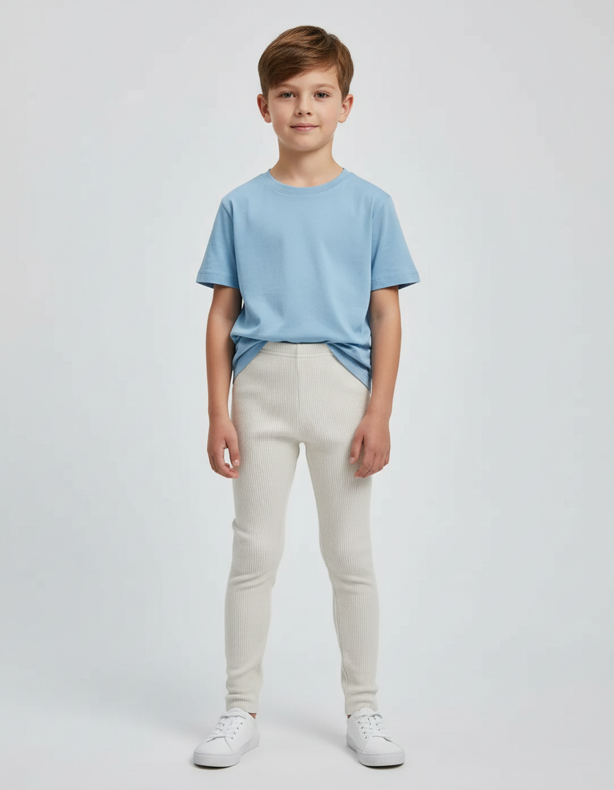Pantalon Blanc Côtelé Slim Enfant Confortable - Beige Maille