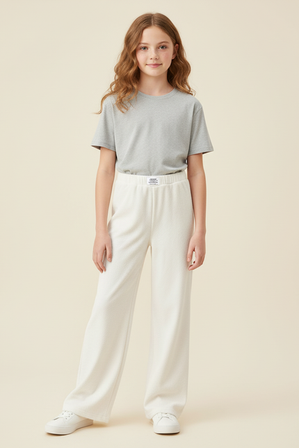Pantalon Blanc Molletonné Ample Décontracté Enfant Fille