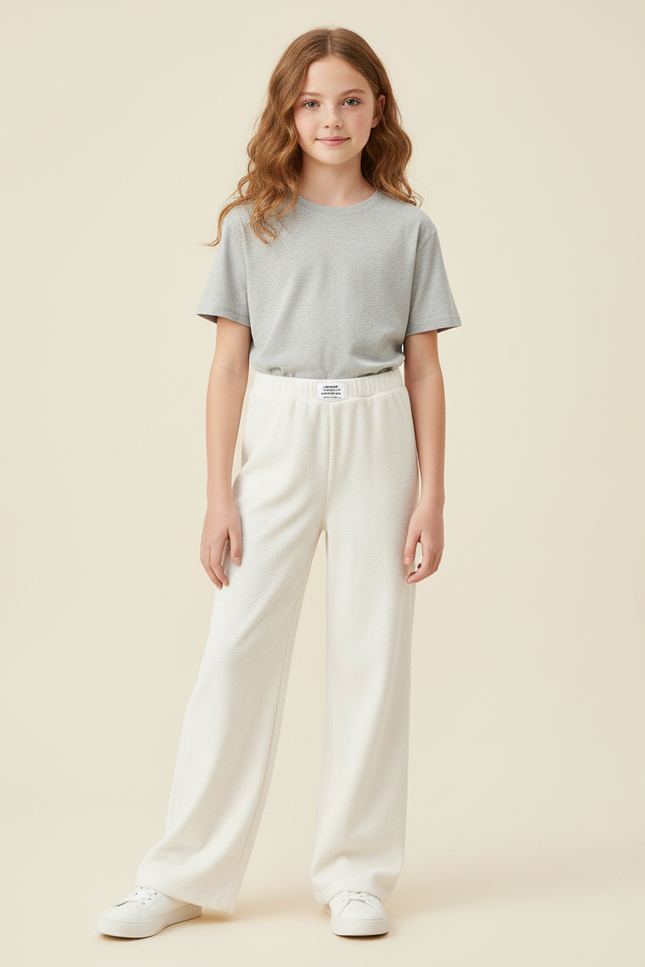 Pantalon Blanc Molletonné Ample Décontracté Enfant Fille