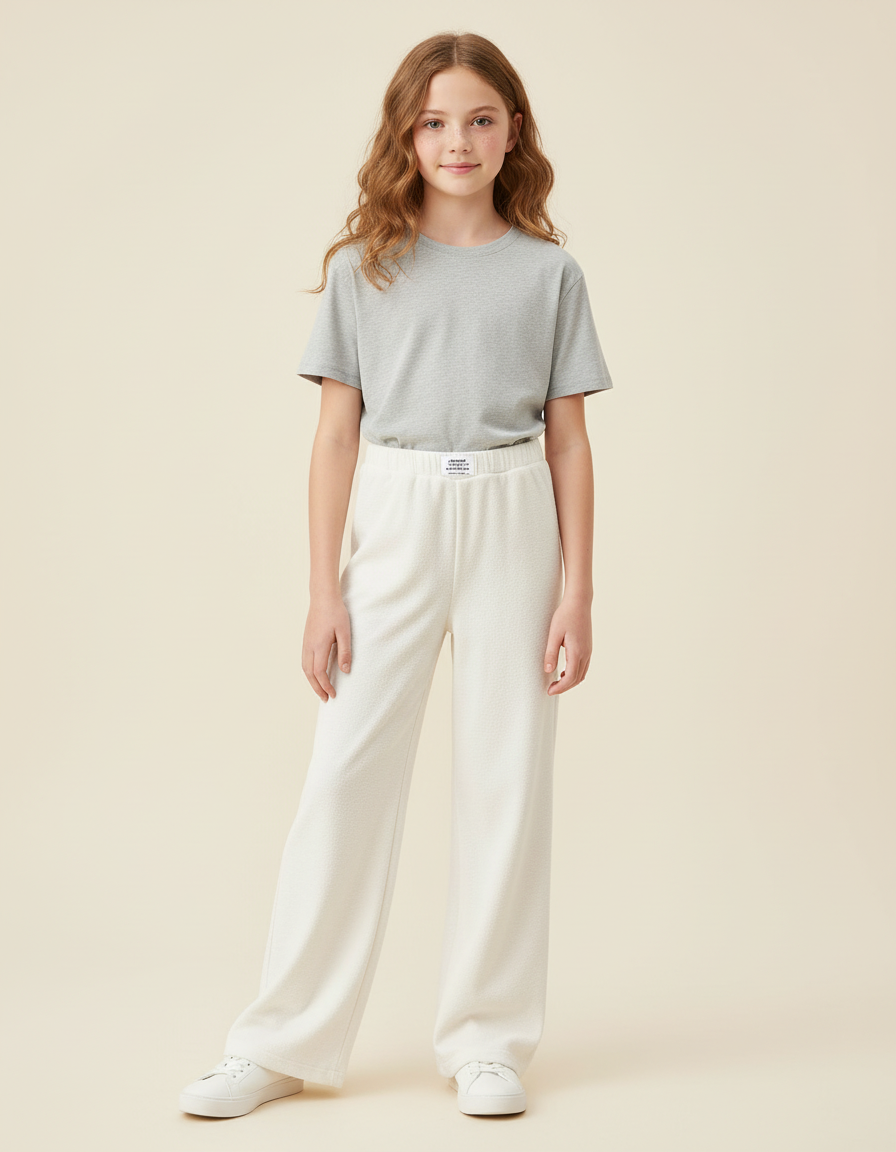 Pantalon Blanc Molletonné Ample Décontracté Enfant Fille