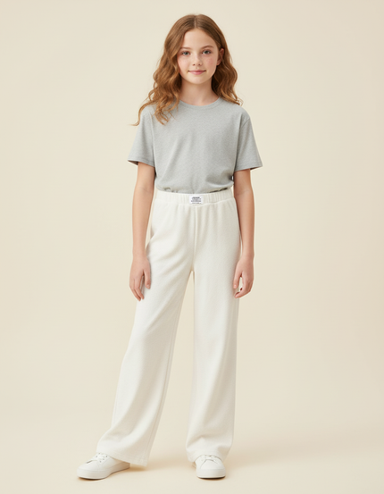 Pantalon Blanc Molletonné Ample Décontracté Enfant Fille