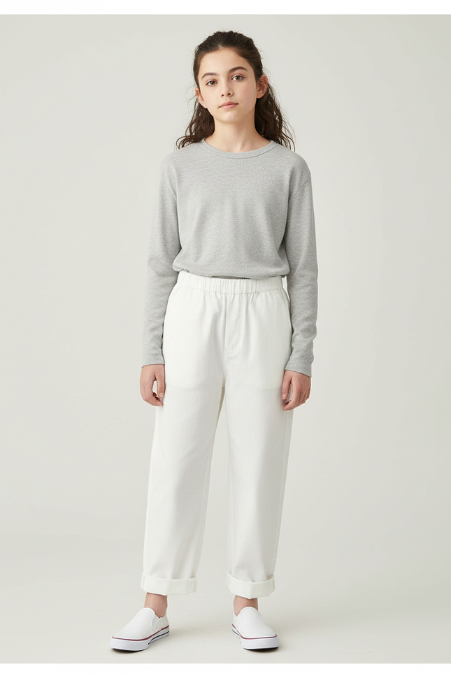 Pantalon Blanc Confortable Ample Décontracté Enfant - Coton