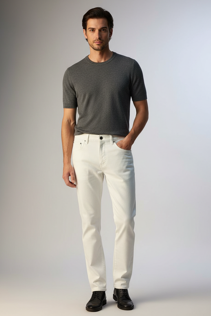 Pantalon Blanc Droit Décontracté Homme Coton Écru - Beige