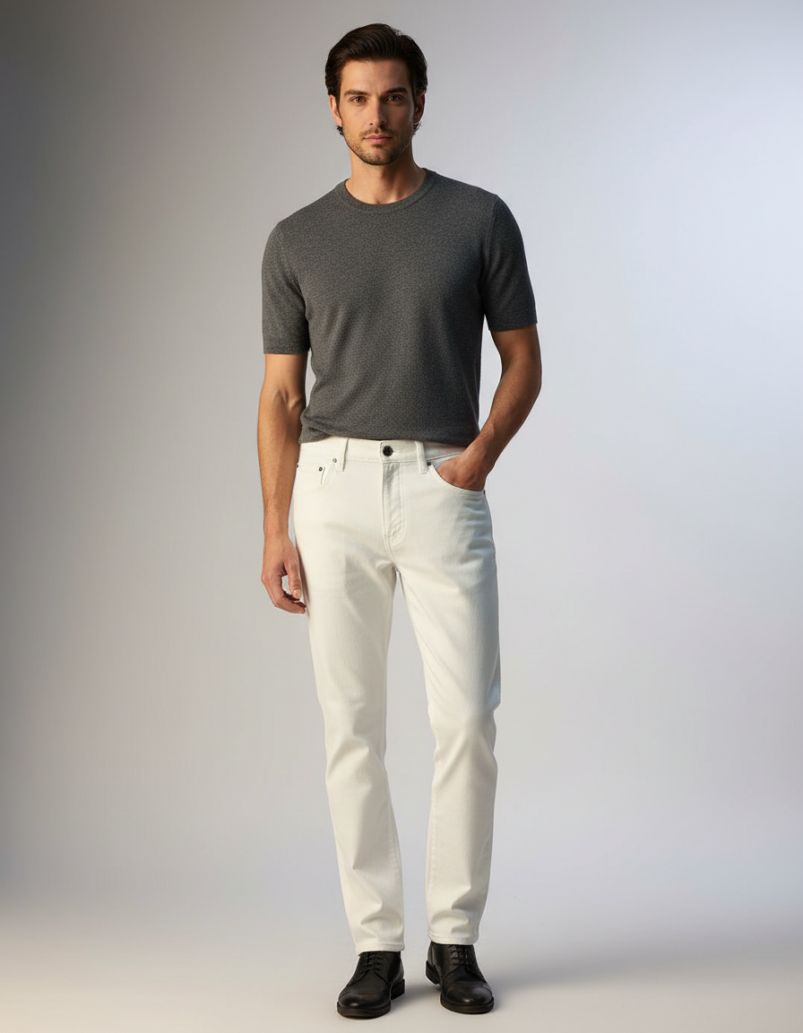 Pantalon Blanc Droit Décontracté Homme Coton Écru - Beige