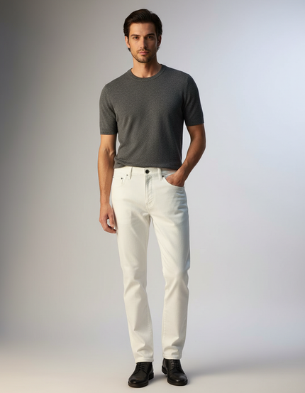 Pantalon Blanc Droit Décontracté Homme Coton Écru - Beige