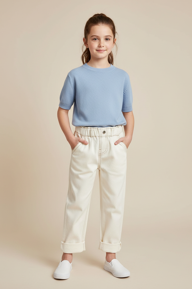 Pantalon Blanc Écru Décontracté Enfant Coton - Beige Toile