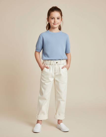Pantalon Blanc Écru Décontracté Enfant Coton - Beige Toile