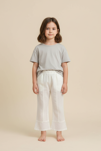 Pantalon Blanc Évasé Coton Texturé Enfant