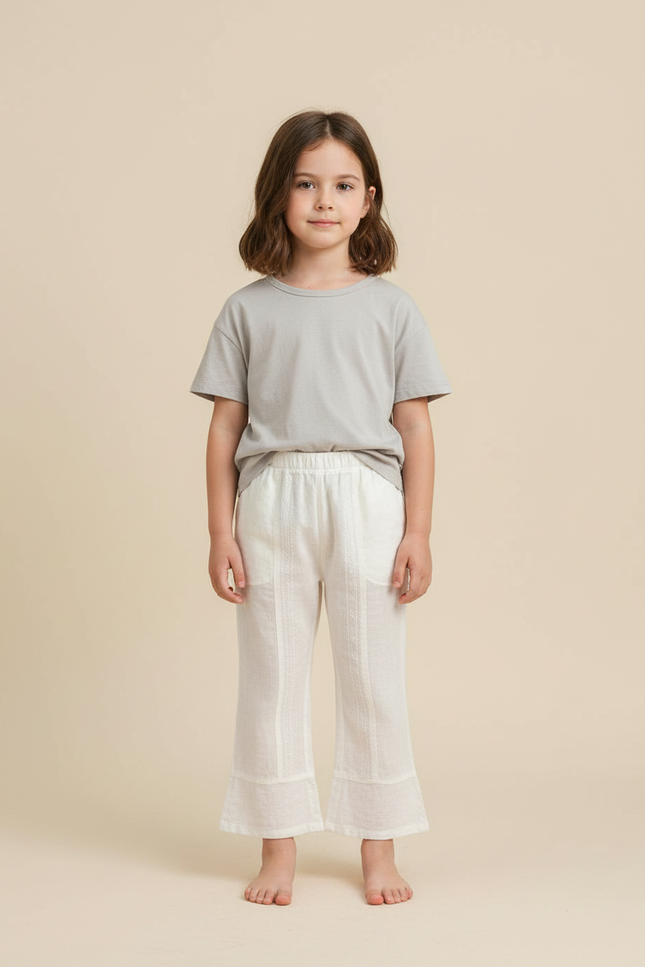 Pantalon Blanc Évasé Coton Texturé Enfant