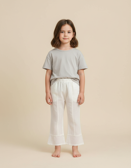Pantalon Blanc Évasé Coton Texturé Enfant