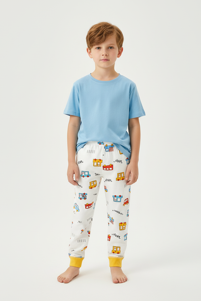 Pantalon Blanc Enfant Imprimé Voitures Coton Confortable