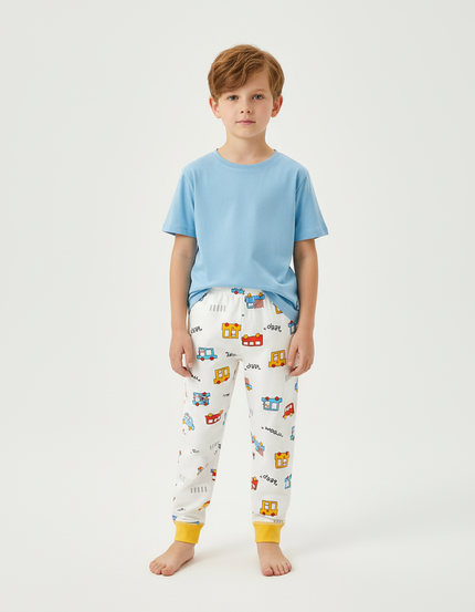 Pantalon Blanc Enfant Imprimé Voitures Coton Confortable