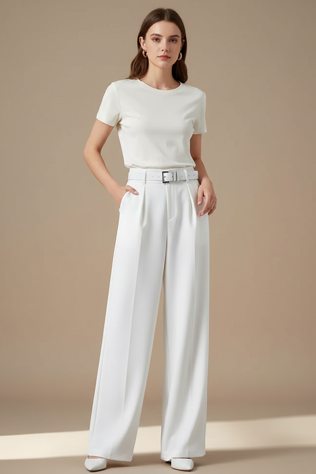 Pantalon Blanc Ceinture - Gabardine