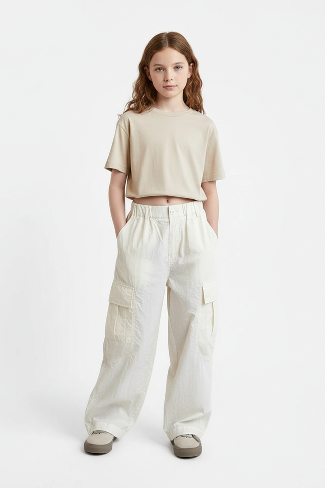 Pantalon Blanc Cargo Ample Décontracté Poches - Polyester