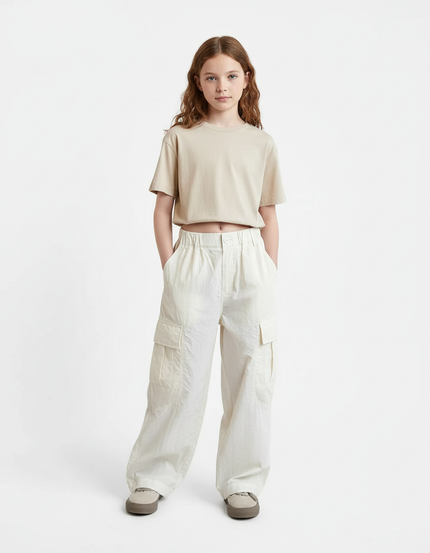 Pantalon Blanc Cargo Ample Décontracté Poches - Polyester