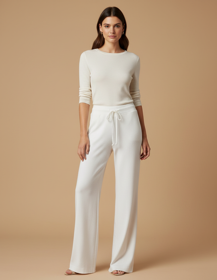 Pantalon Blanc Large Fluide Cordon Décontracté - Molleton