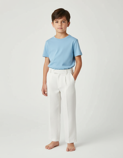 Pantalon Blanc Lin Plissé Garçon Élégant Décontracté