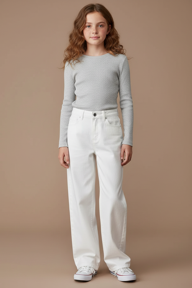 Pantalon Blanc Jean Droit Fille Décontracté