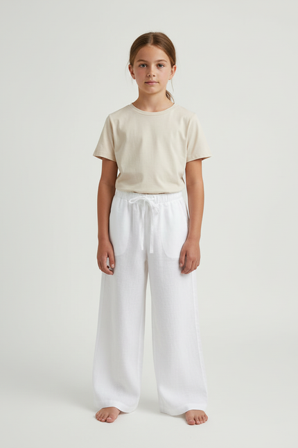 Pantalon Blanc Ample Lin Confortable Enfant