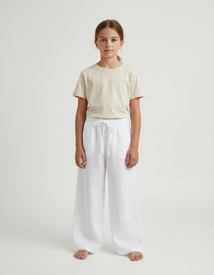 Pantalon Blanc Ample Lin Confortable Enfant
