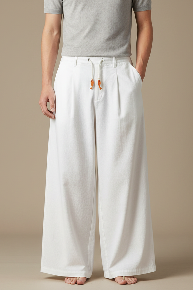 Pantalon Fluide Blanc Grande Taille - Coton