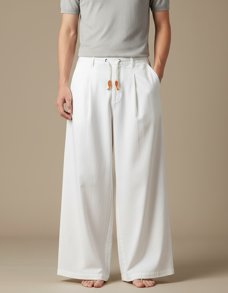 Pantalon Fluide Blanc Grande Taille - Coton