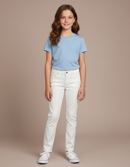 Pantalon Blanc Enfant Slim Stretch Coton