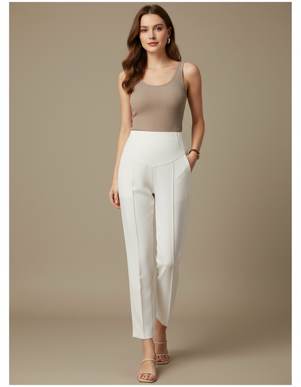 Pantalon Blanc Taille Haute Coupe Droite Femme - Gabardine