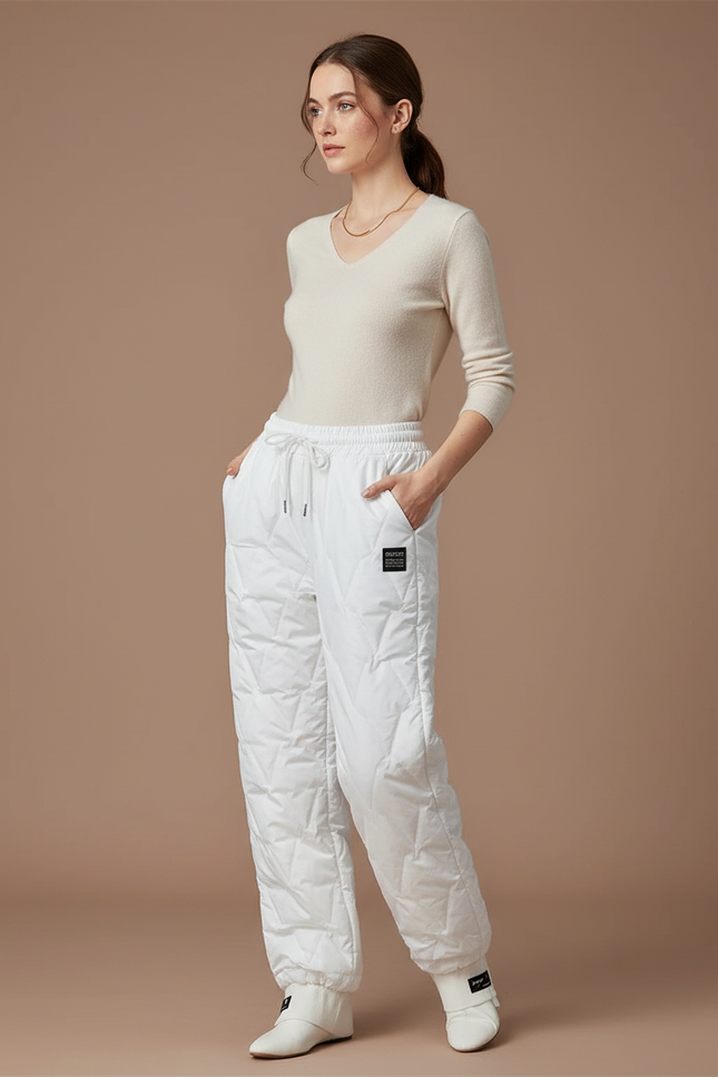 Pantalon Blanc Matelassé Ample Décontracté Hiver Chaud - Polyester