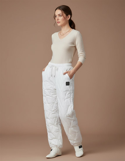 Pantalon Blanc Matelassé Ample Décontracté Hiver Chaud - Polyester