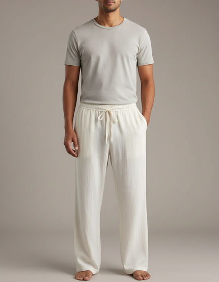 Pantalon Blanc Lin Décontracté Ample Cordon Homme